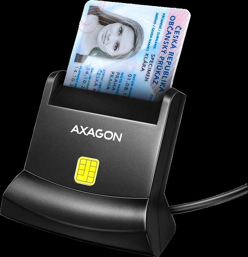 Axagon Universalus stalinis USB kontaktas Smart/ID kortelių skaitytuvas su ilgu USB-A laidu.