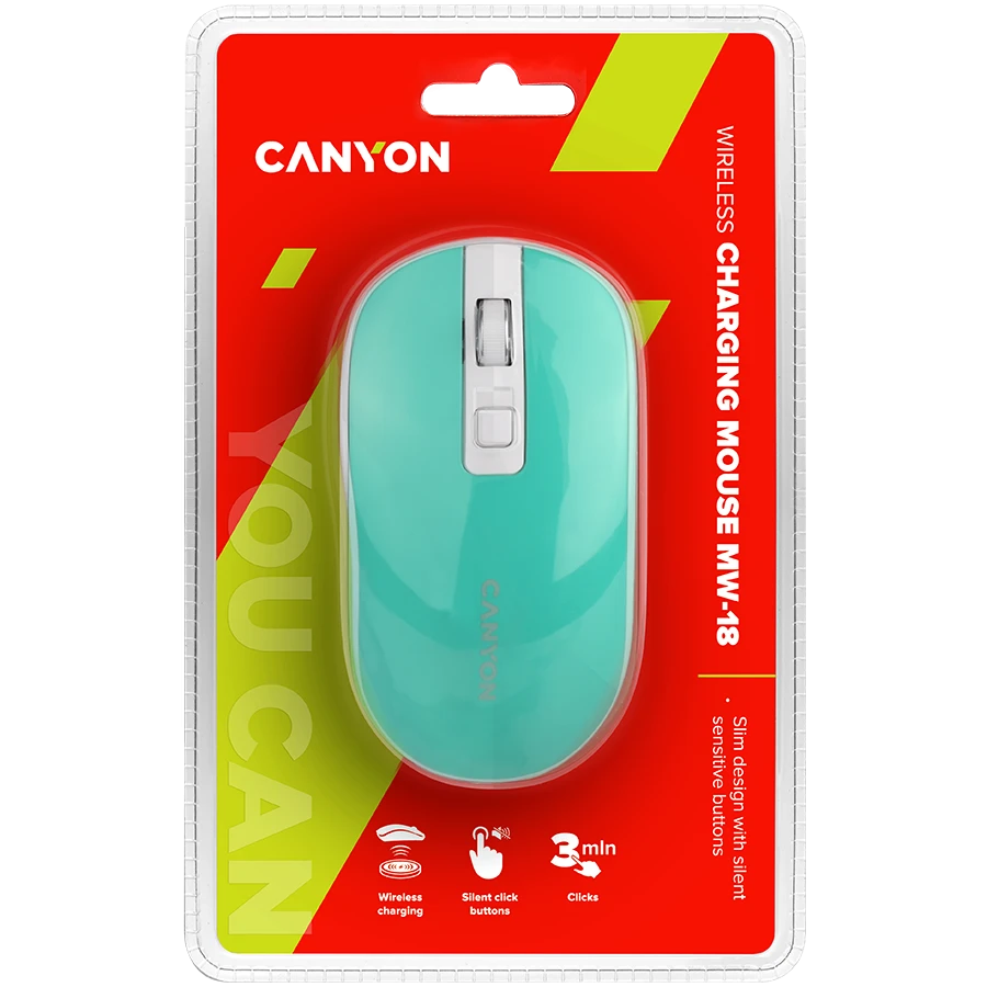 Belaidė įkraunama pelė su tyliais mygtukais Canyon MW-18, Aquamarine