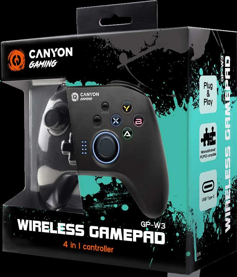 Belaidis žaidimų pultas Canyon GP-W3 4-in-1 Wireless Gamepad, suderinamas su Nintendo Switch, Android, WinXP - Win10 ir naujesniais, PS3