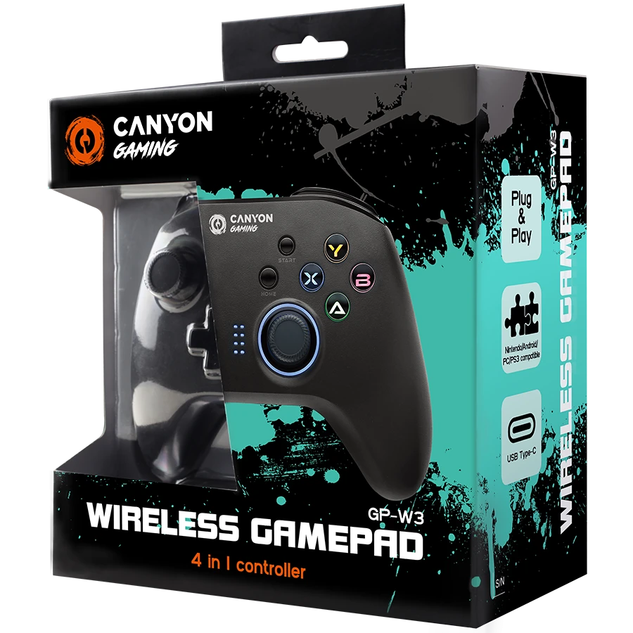 Belaidis žaidimų pultas Canyon GP-W3 4-in-1 Wireless Gamepad, suderinamas su Nintendo Switch, Android, WinXP - Win10 ir naujesniais, PS3