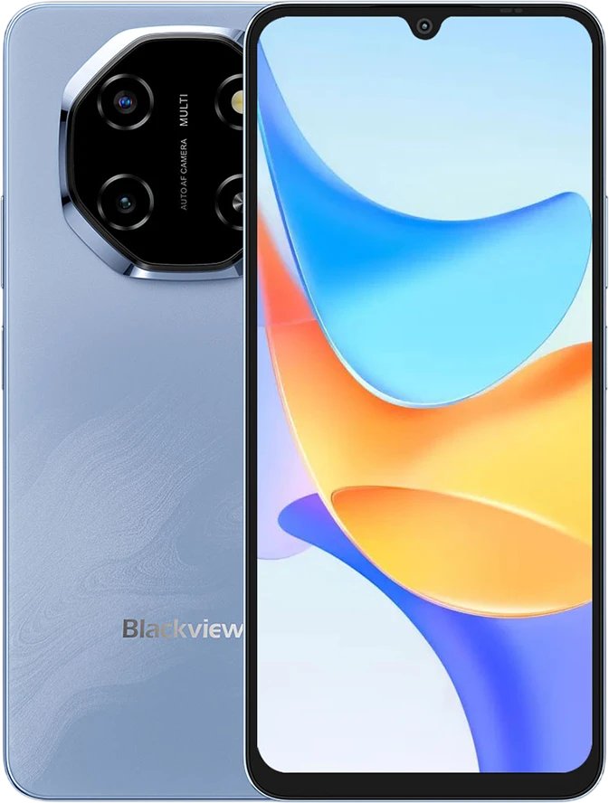 Blackview SHARK 6 5G 6.88inch FHD 1640x720 IPS LCD 120Hz 4+128GB Unisoc T8100 octa-core iki 2.2GHz Cam 13MP Front 8MP / 16+2MP Rear Baterija 5000mAh Type-C Dual SIM SD card slots Android 15 Glacier Mėlyna