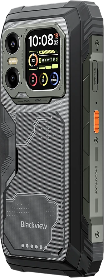 „Blackview XPLORE 1 5G“ tvirtas telefonas, 6,78 colio FHD 2460x1080 120Hz+2,01 colio 296x240 12+256GB MTK Dimensity 7050 aštuonių branduolių 2,4 GHz kamera 50+64MP+20MP naktinio matymo sistema 20000mAh NFC Gorilla Glass 5 Android 15 MIL-STD Juodas