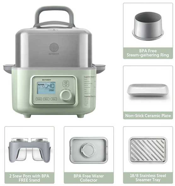 Garų puodas BUYDEEM daugiafunkcis skaitmeninis maisto garintuvas, modelis G564, spalva „Cozy Greenish“, ES