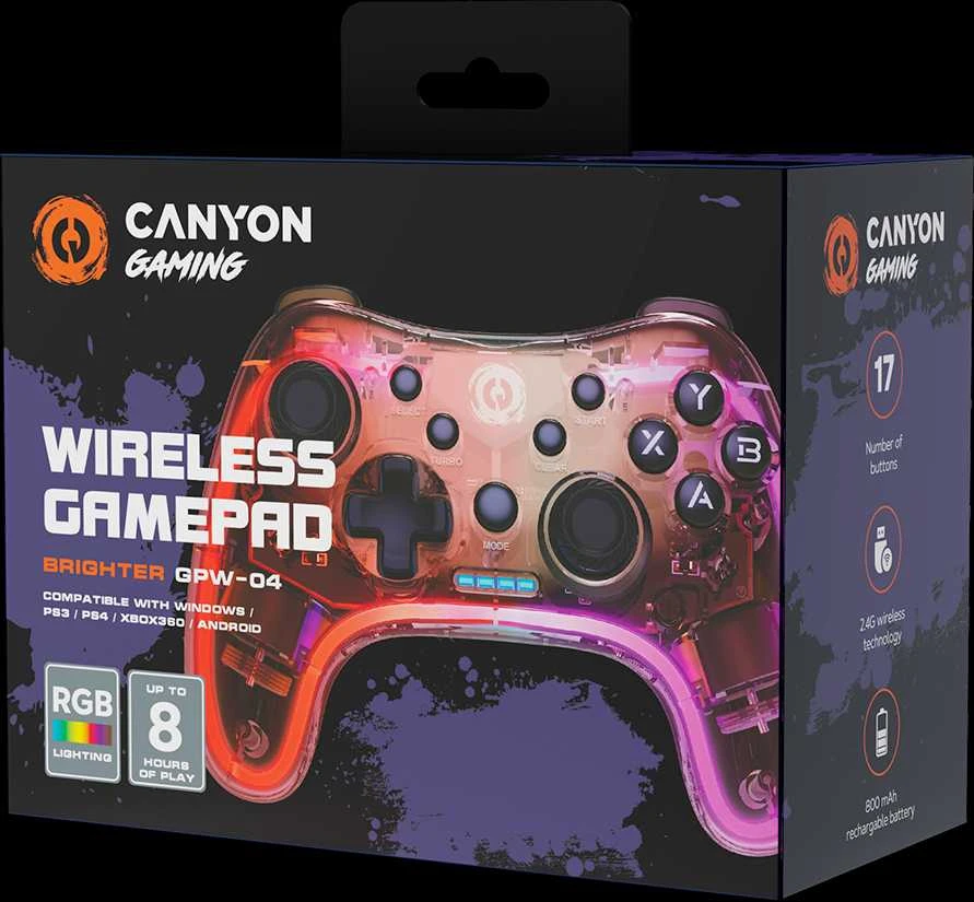 CANYON žaidimų pultelis Brighter GPW-04 Dongle Wireless Crystal