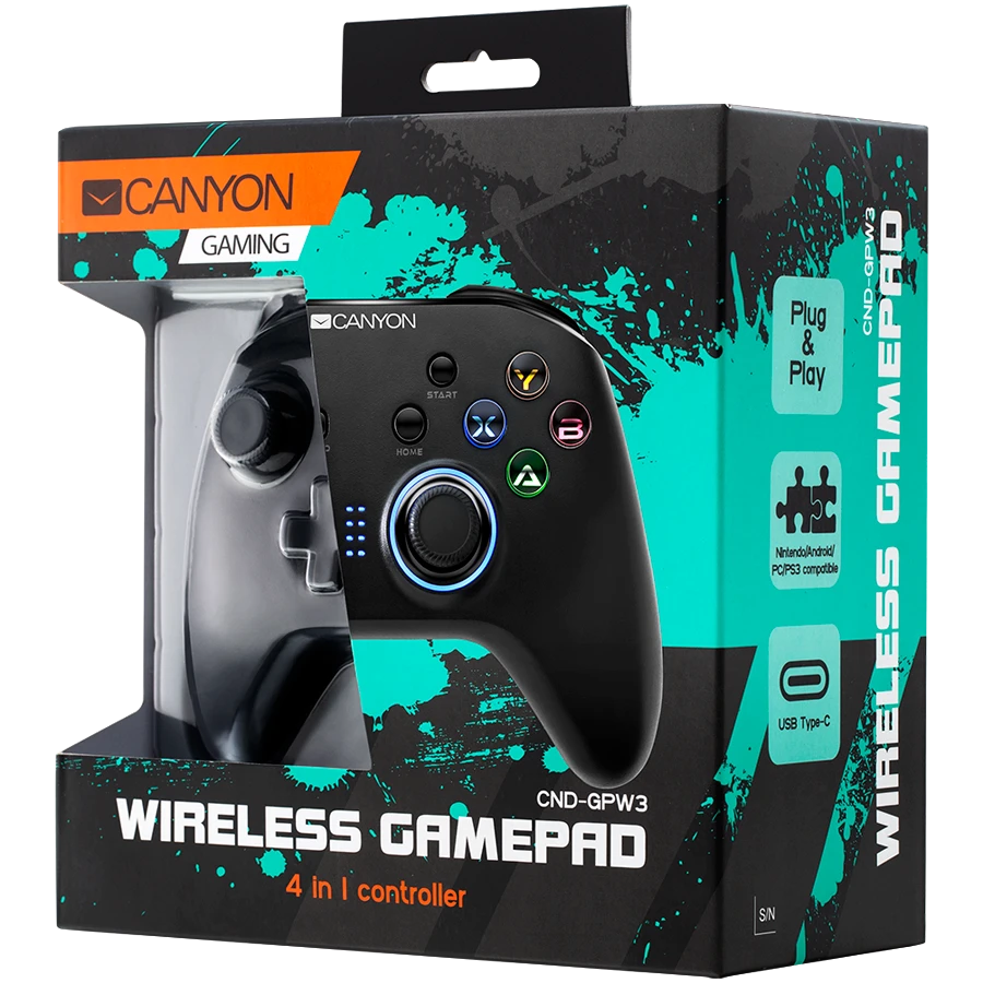 Belaidis žaidimų pultas Canyon GP-W3 4-in-1 Wireless Gamepad, suderinamas su Nintendo Switch, Android, WinXP - Win10 ir naujesniais, PS3