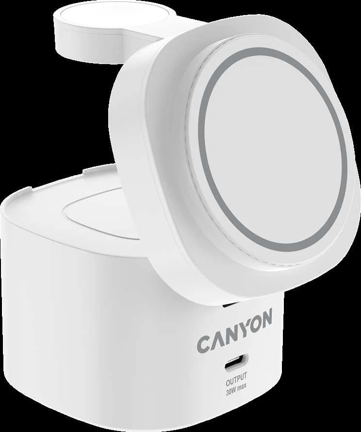 Canyon 4 viename belaidis įkrovimo stovas, maks. 30 W, dydis: 70 x 70 x 70,3 mm, svoris: 414 g, su 65 W įkrovikliu ir 1 m laidu, baltas