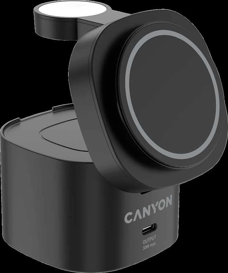 Canyon 4 viename belaidis įkrovimo stovas, maks. 30 W, dydis: 70 x 70 x 70,3 mm, svoris: 414 g, su 65 W įkrovikliu ir 1 m laidu, juodas