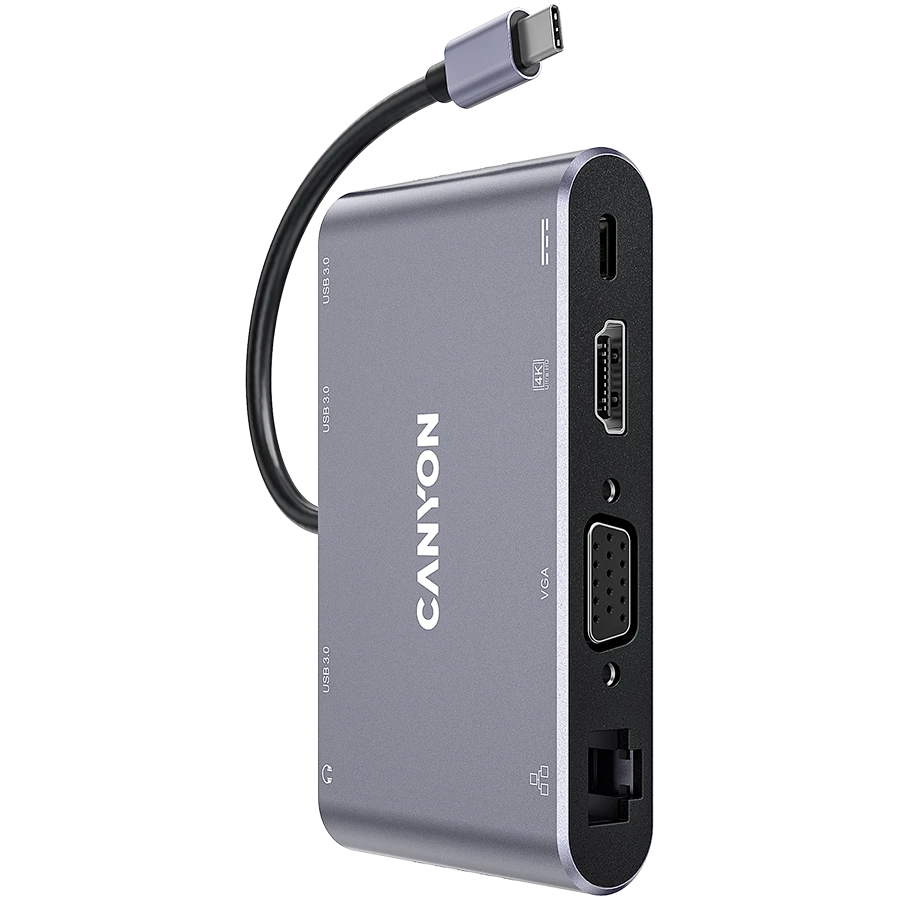 CANYON DS-14 adapteris su 8 jungtimis tamsiai pilka spalva