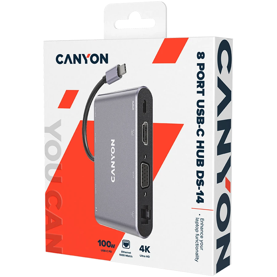CANYON hub DS-14 8in1 4k USB-C Dark Pilkas