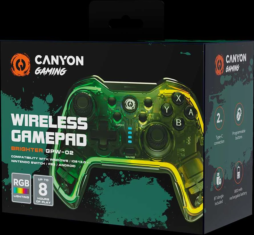 CANYON žaidimų pultelis Brighter GPW-02 BT+Dongle Wireless Crystal