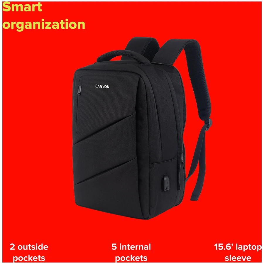 CANYON kuprinė BPE-5 Urban USB 15.6'' Raudona