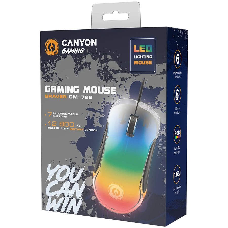CANYON pelė Braver GM-728 LED Crystal 7buttons su laidu Juodas