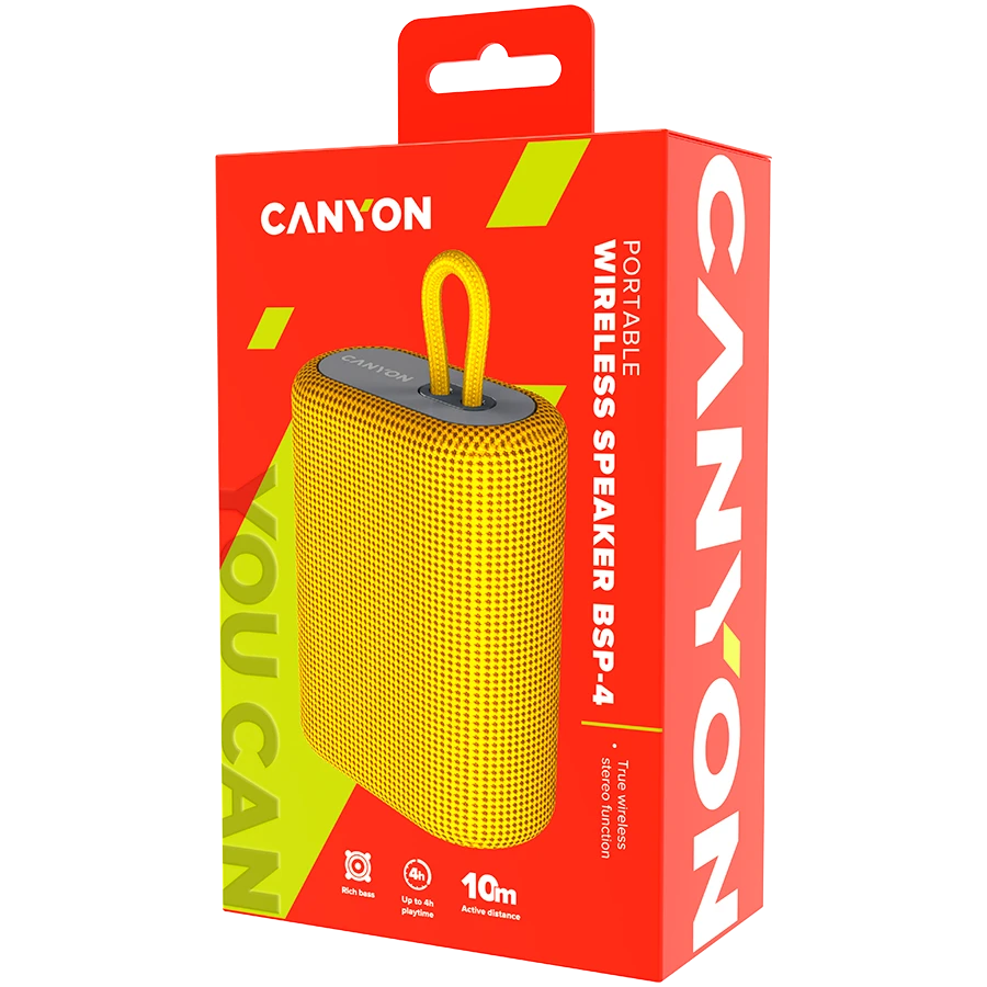 Nešiojama kolonėlė Canyon BSP-4, Geltonos spalvos