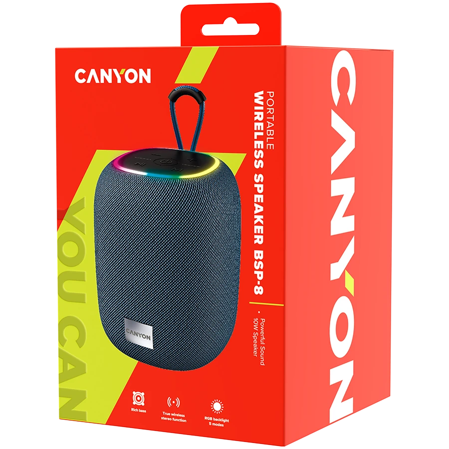 Nešiojama kolonėlė Canyon BSP-8, Pilkos/Juodos spalvos