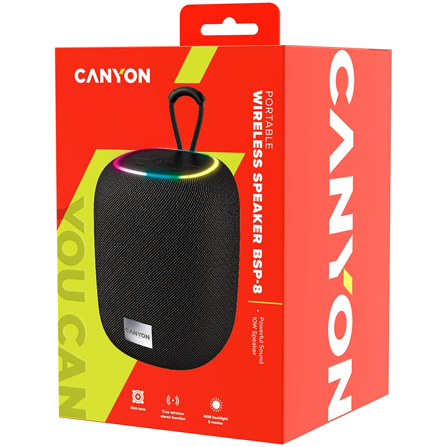 Nešiojama kolonėlė Canyon BSP-8, Juodos spalvos