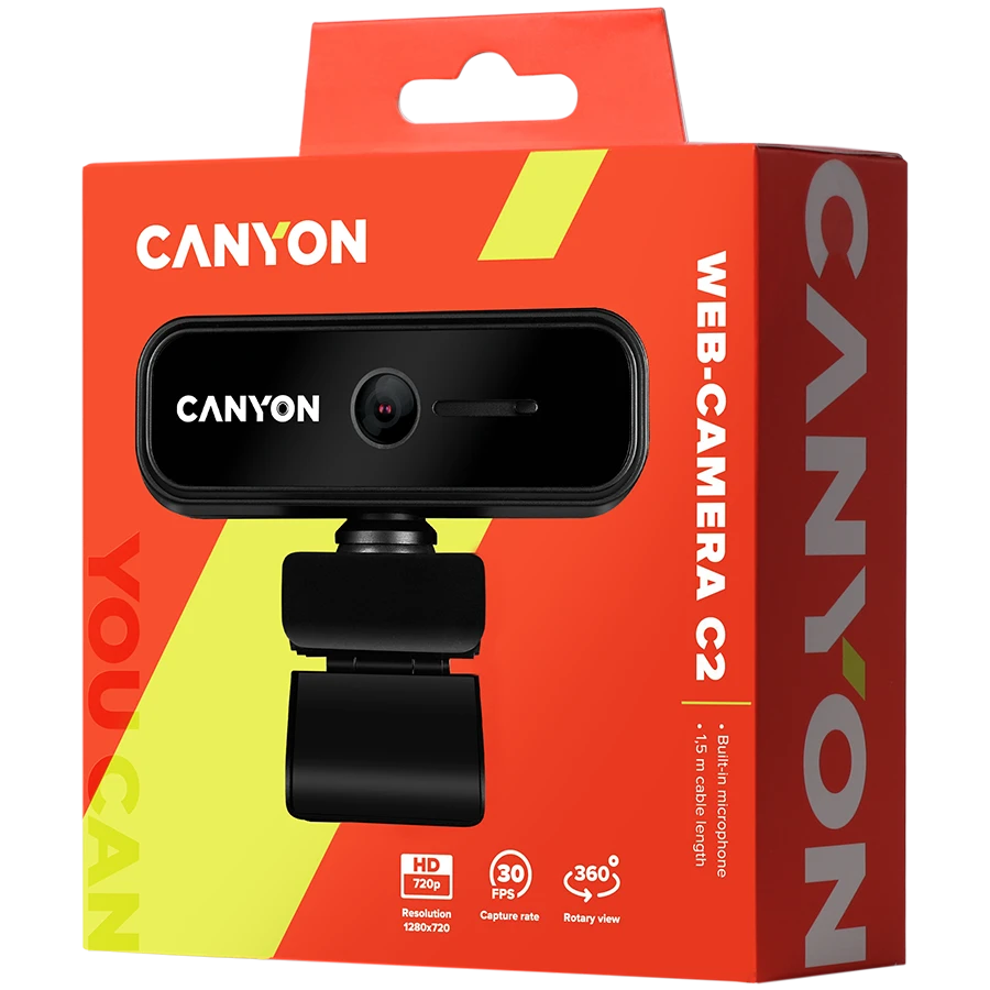CANYON internetinė kamera C2 HD 720P juoda