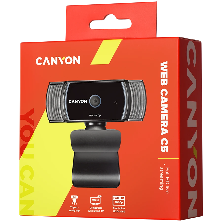 Full HD internetinė kamera vaizdo skambučiams ir konferencijoms Canyon C5, su mikrofonu, autofokusas
