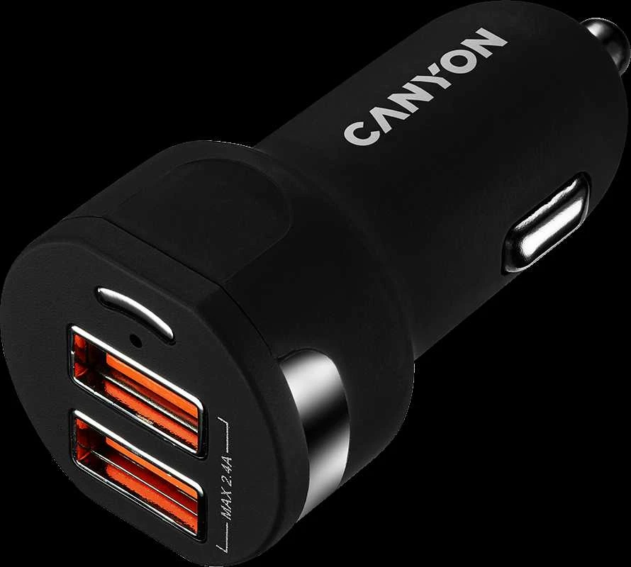 CANYON automobilinis pakrovejas C-04 2.4A/2USB-A Juodas