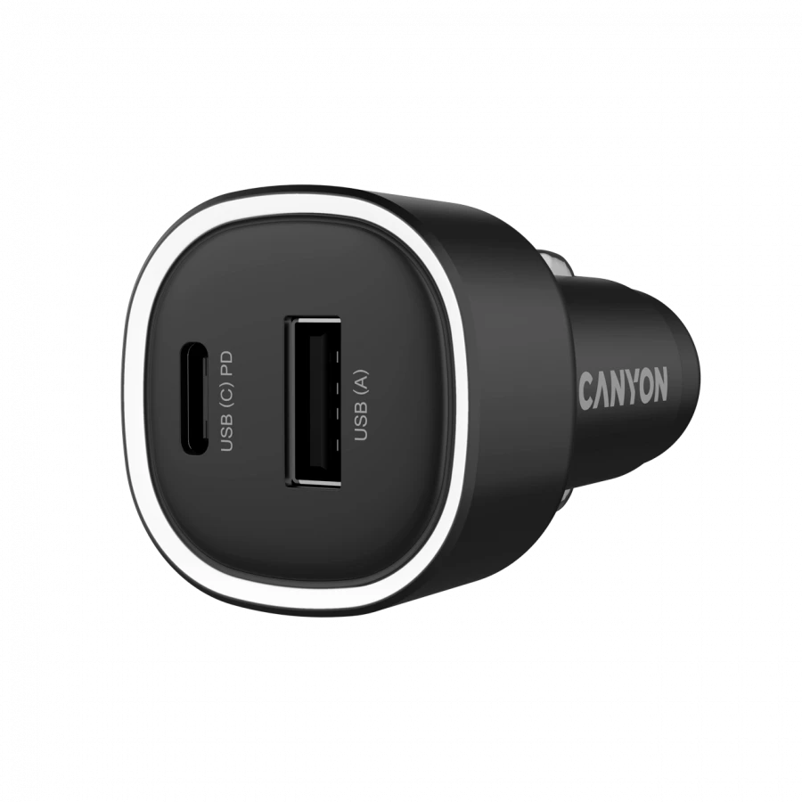 CANYON automobilinis įkroviklis OnDrive 85 PD 85W USB-A+USB-C Juodas