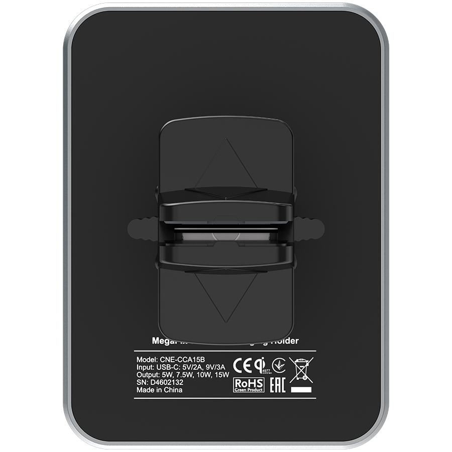 CANYON CH-15, Automobilinis laikiklis ir belaidis įkroviklis MegaFix, C-15, 15W, Įvestis: USB-C: 5V/2A, 9V/3A; Galia: 5W, 7,5W, 10W, 15W;89*65*12mm,0,195kg,juodas