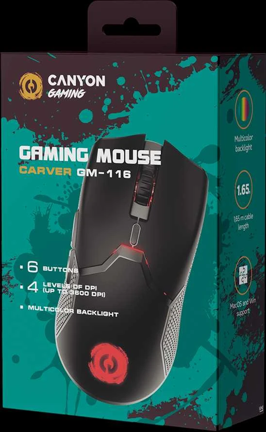 CANYON pelė Carver GM-116 6buttons su laidu Juodas