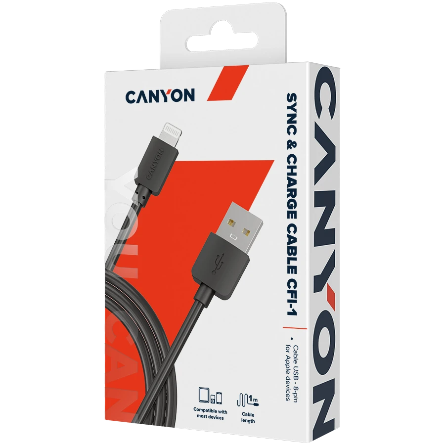 CANYON kabelis CFI-1 Lightning 5W 1m Juodas