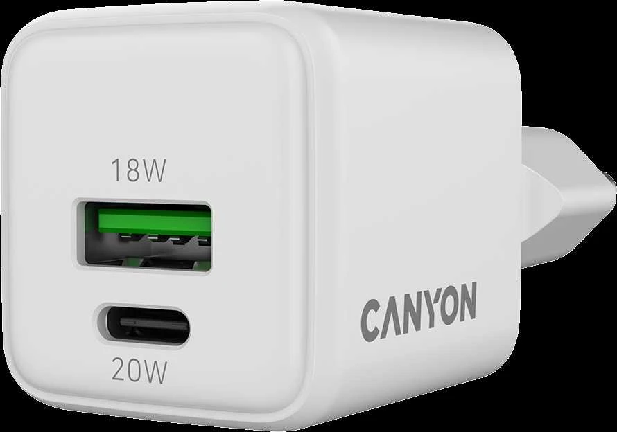 CANYON pakrovėjas CU20AC GaN 20W 1xPD 1xQC EU Baltas