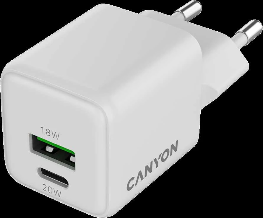 CANYON pakrovėjas CU20AC GaN 20W 1xPD 1xQC EU Baltas