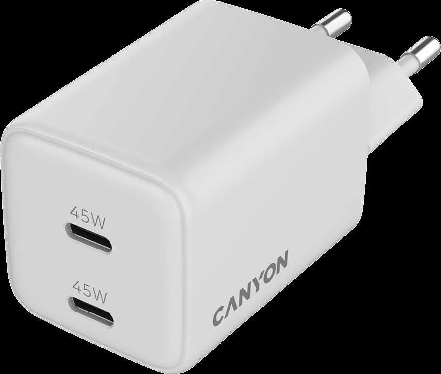 CANYON įkroviklis CU45CC GaN 45W 2xPD EU Baltas