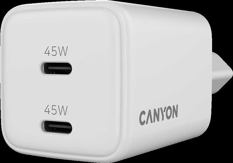 CANYON įkroviklis CU45CC GaN 45W 2xPD EU Baltas