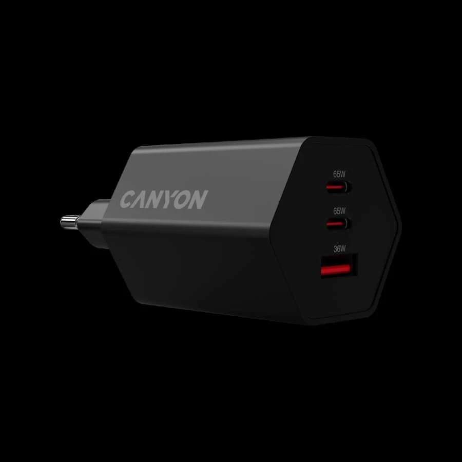 CANYON įkroviklis HEXAGON 65 GaN 65W 2xPD 1xQC EU Juodas