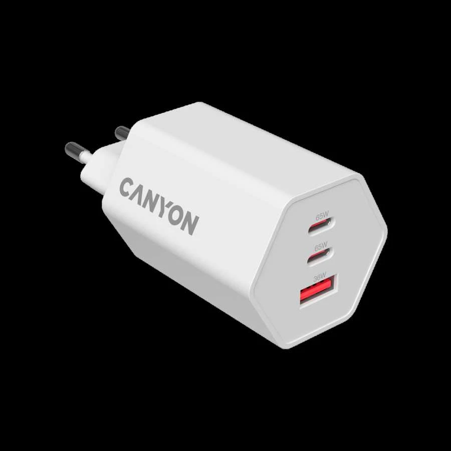 CANYON įkroviklis HEXAGON 65 GaN 65W 2xPD 1xQC EU Baltas