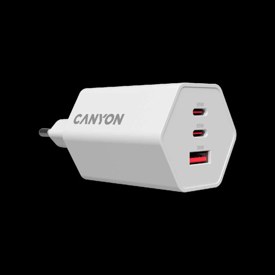 CANYON įkroviklis HEXAGON 65 GaN 65W 2xPD 1xQC EU Baltas