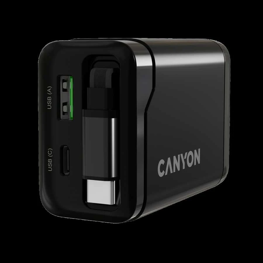 CANYON įkroviklis OnCharge 65RC įmontuojamas laidas USB-C 65W 1xPD 1xQC EU Juodas