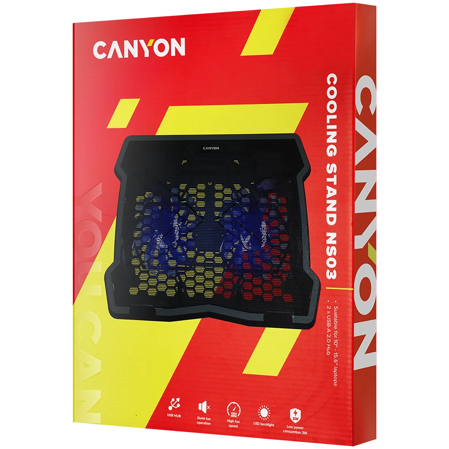 Aušinimo stovas nešiojamam kompiuteriui Canyon CNE-HNS03, iki 15,6", tylūs 2x12cm ventiliatoriai, USB šakotuvas