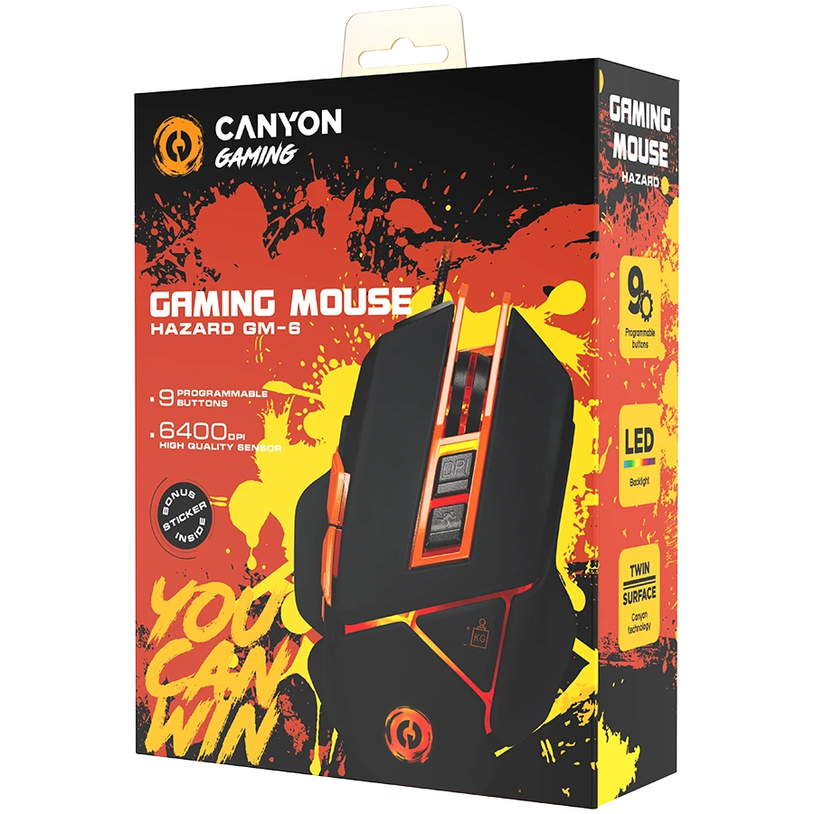 Žaidimų pelė Canyon Hazard GM-6, Juodos/Oranžinės spalvos