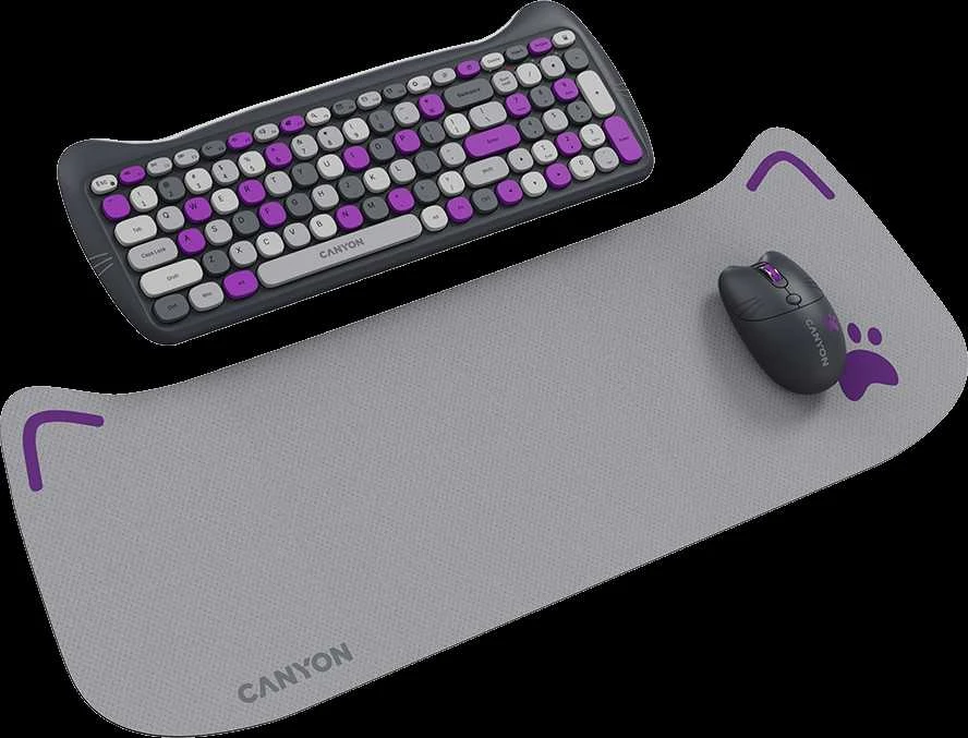 CANYON HSET-W6 EN Klaviatūra ir pelė Kitty Edition AAA+АА Wireless Violet