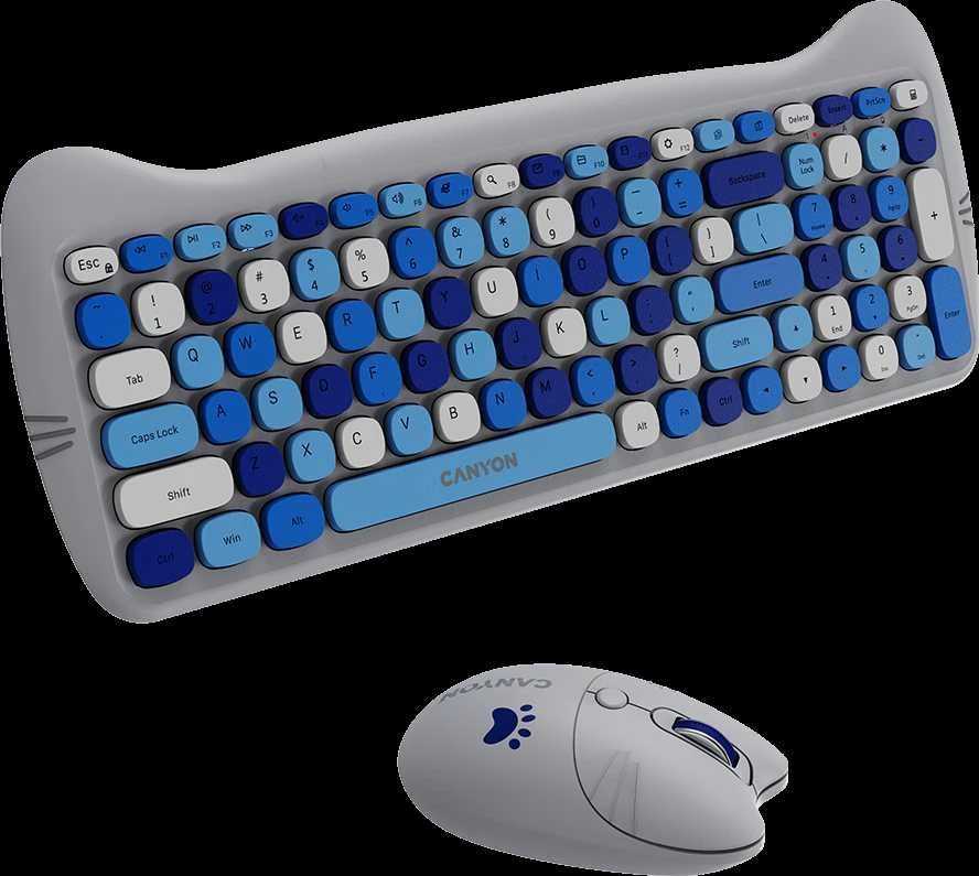 CANYON HSET-W6 EN Klaviatūra ir pelė Kitty Edition AAA+АА Wireless Mėlyna