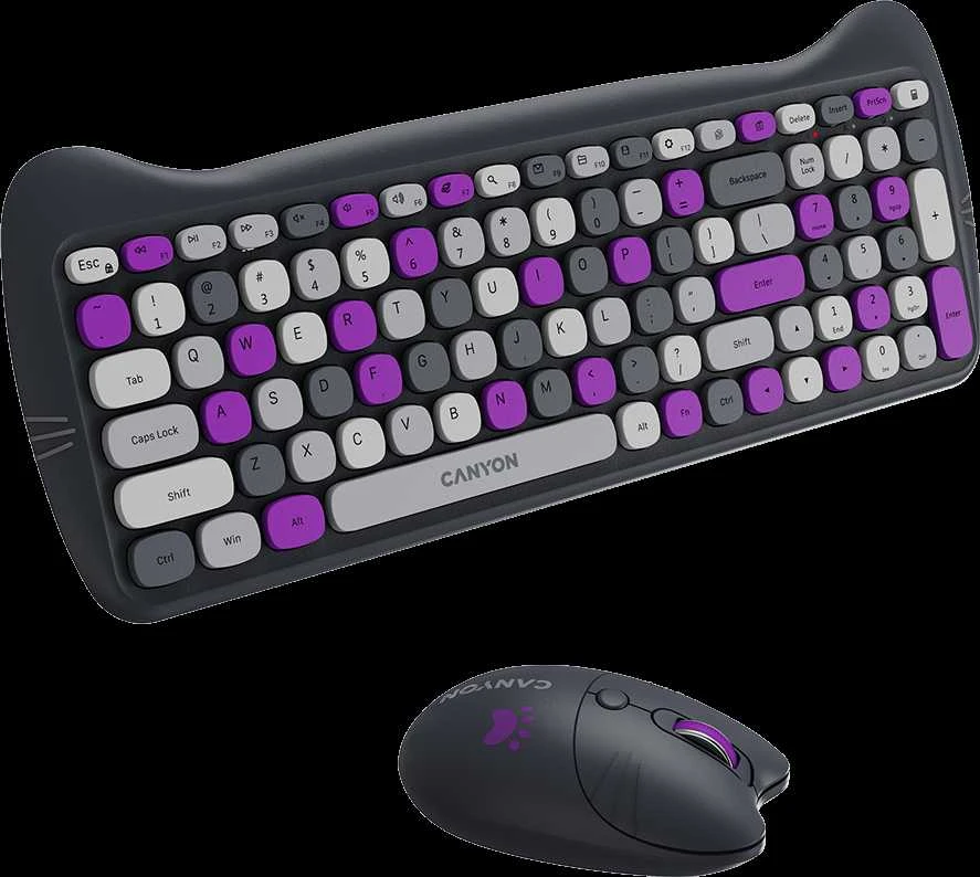 CANYON HSET-W6 EN Klaviatūra ir pelė Kitty Edition AAA+АА Wireless Violet
