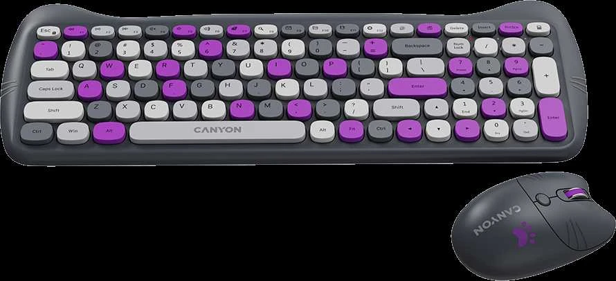 CANYON HSET-W6 EN Klaviatūra ir pelė Kitty Edition AAA+АА Wireless Violet