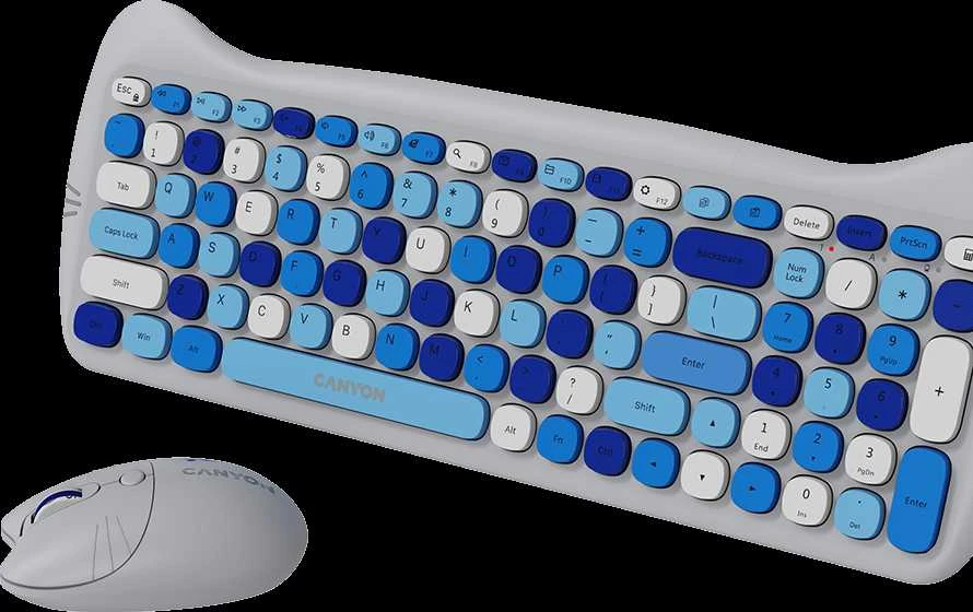 CANYON HSET-W6 EN Klaviatūra ir pelė Kitty Edition AAA+АА Wireless Mėlyna