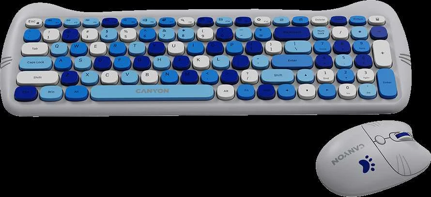 CANYON HSET-W6 EN Klaviatūra ir pelė Kitty Edition AAA+АА Wireless Mėlyna