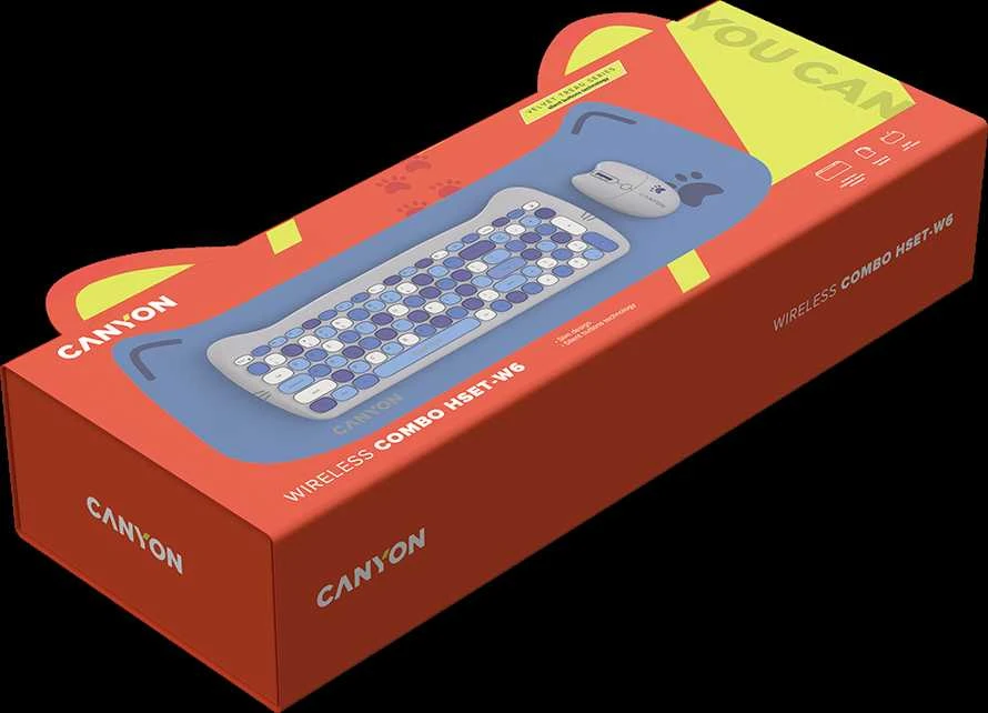 CANYON HSET-W6 EN Klaviatūra ir pelė Kitty Edition AAA+АА Wireless Mėlyna