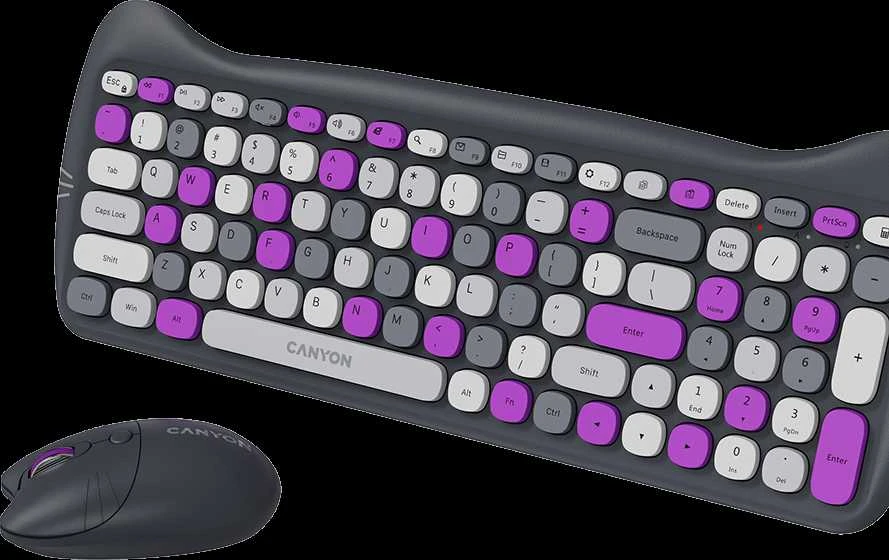 CANYON HSET-W6 EN Klaviatūra ir pelė Kitty Edition AAA+АА Wireless Violet