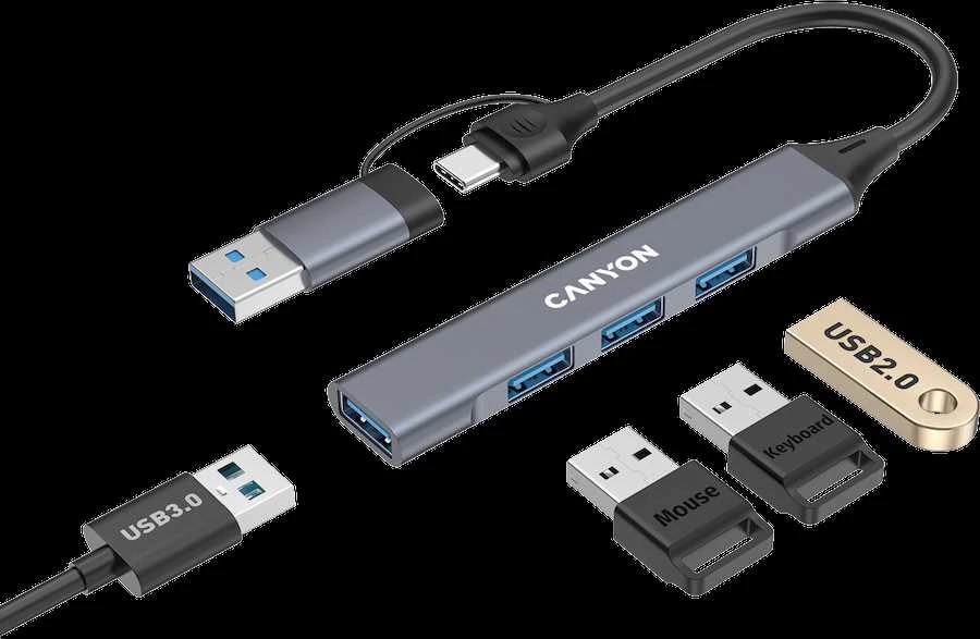 CANYON šakotuvas DS-02 4in1 USB-A/C Pilkas