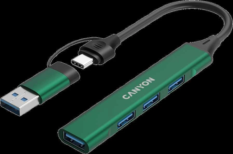 Canyon DS-02 žalias USB šakotuvas su adapteriu