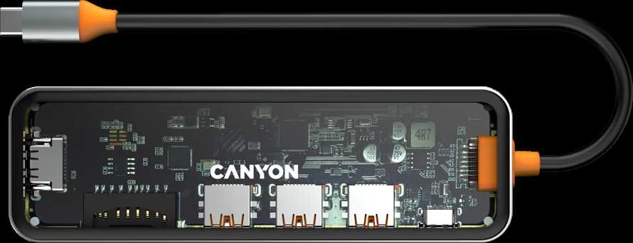 CANYON šakotuvas DS-13 7in1 4k USB-C permatomas erdvės pilkas