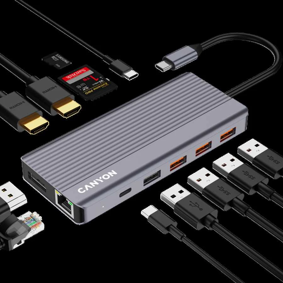 CANYON šakotuvas DS-16 13in1 4k USB-C pilkas