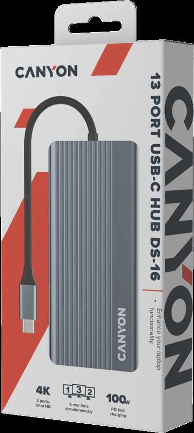 CANYON šakotuvas DS-16 13in1 4k USB-C pilkas