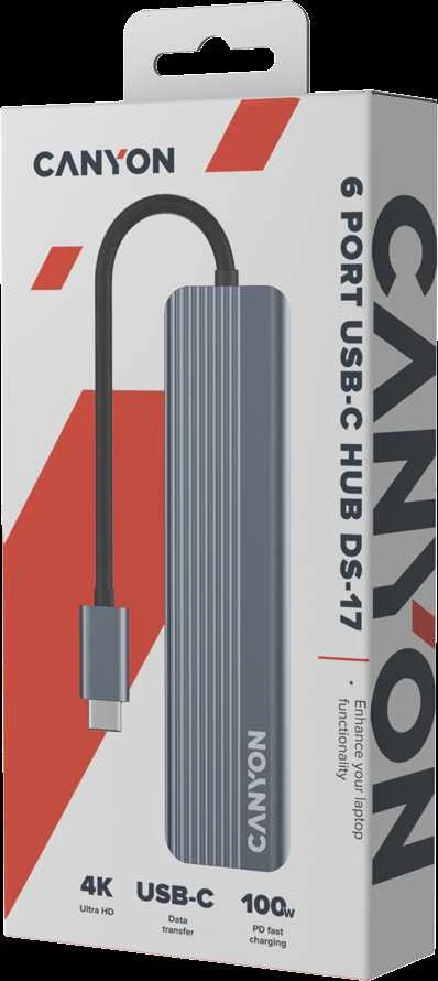 CANYON hub DS-17 6in1 4k USB-C Pilkas